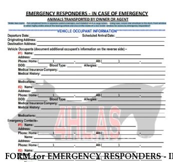FORM for EMERGENCY RESPONDERS - IN CASE OF EMERGENCY 